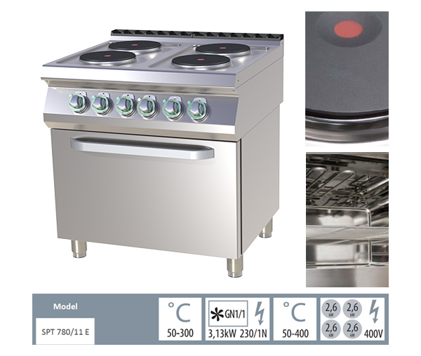 Masina gatit electrica 4 plite rotunde cu cuptor GN1/1, 4x2,6 kW, linia 700, SPT780-11E [2]