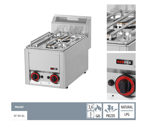 Masina gatit gaz 2 arzatoare de banc, 2x4,5 kW, 330x600x290 mm, linia 600, SP30GLS [2]