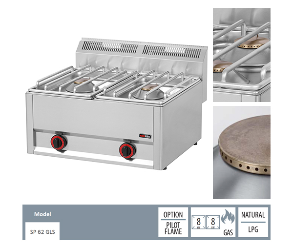 Masina gatit gaz 2 arzatoare de banc, 2x8 kW, linia 600, SP62GLS [2]