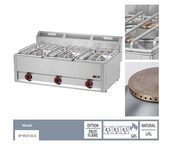Masina gatit gaz 3 arzatoare de banc, 3x4,5 kW, 990x600x290(h) mm, linia 600, SP90/3GLS [2]