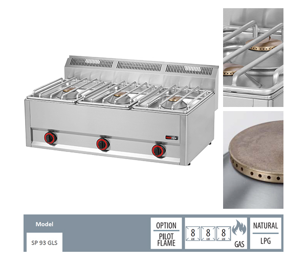 Masina gatit gaz 3 arzatoare de banc, 3x8 kW, linia 600, SP93GLS [2]