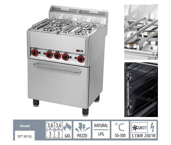 Masina gatit gaz 4 arzatoare (2x3+2x3,6 kW) cu cuptor, 3,13 kW, linia 600, SPT60GL [2]
