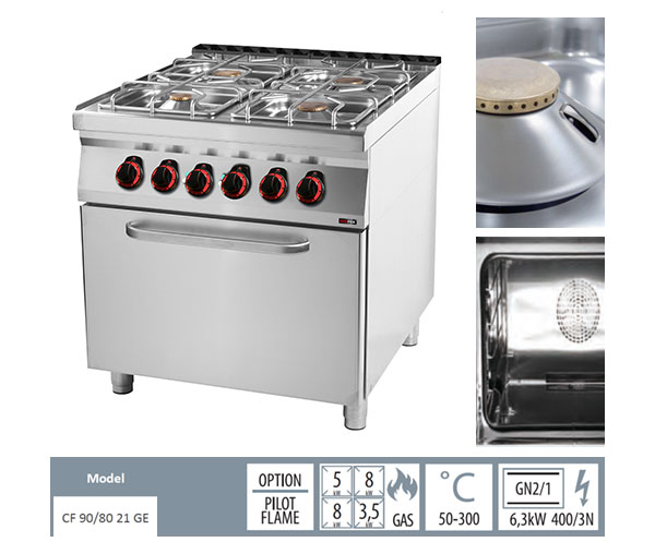 Masina gatit gaz 4 arzatoare fonta cu cuptor electric static, 5+2x8+3,5 kW, linia 900, SPT90/80-21GE [2]