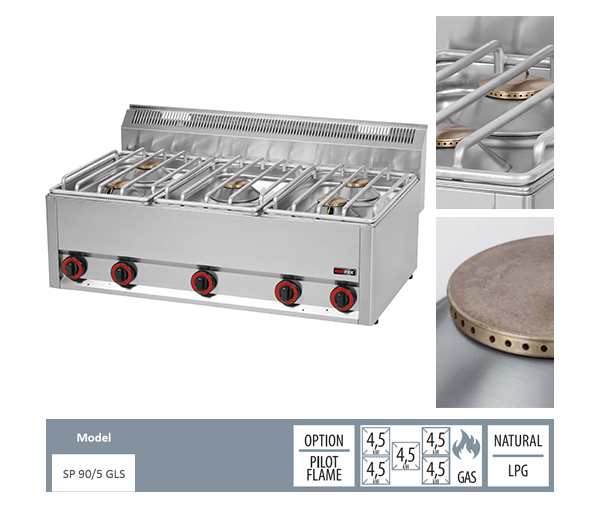 Masina gatit gaz 5 arzatoare de banc, 5x4,5 kW, linia 600, SP90/5GLS [2]
