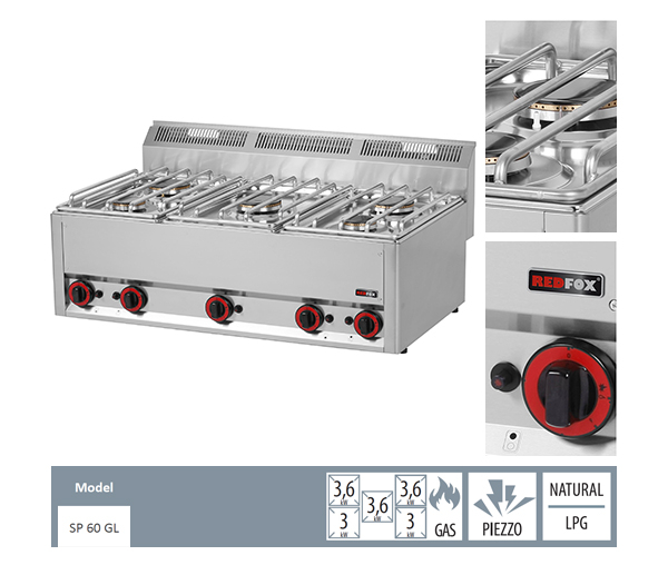 Masina gatit gaz 5 arzatoare de banc, (2x3 + 3x3,6 kW), linia 600, SP90/5GL [2]
