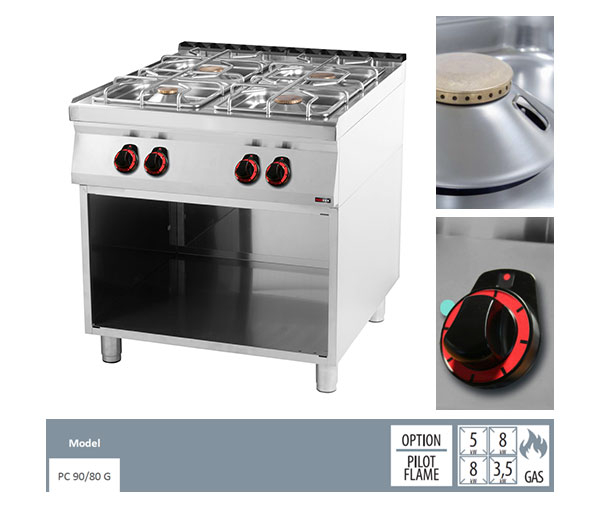 Masina gatit gaz cu 4 arzatoare fonta cu suport, 5+2x8+3,5 kW, linia 900, SP90/80G [2]