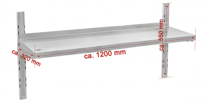 Polita de perete din inox simpla reglabila pe inaltime 1200 mm, BWR-2 [2]