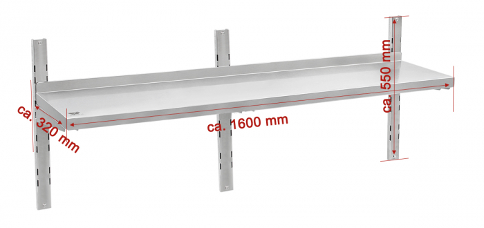 Polita de perete din inox simpla reglabila pe inaltime 1600 mm, BWR-4 [2]