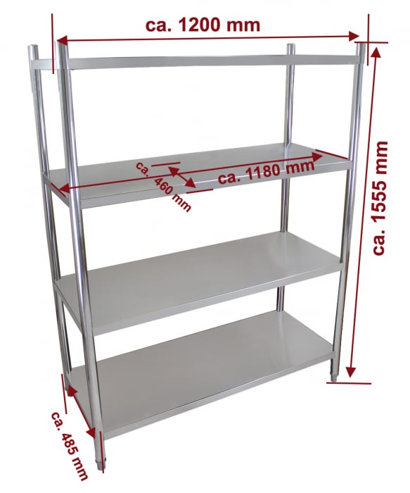 Rastel din inox cu 4 polite pline 1200x460 mm BER4 [3]