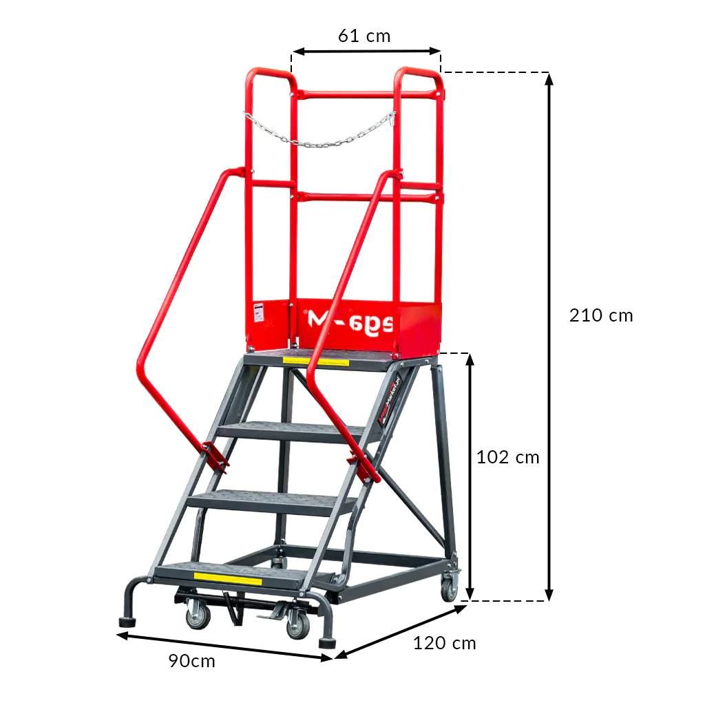 Scara de depozit mobila 102cm, 4 trepte, platforma si frana [2]