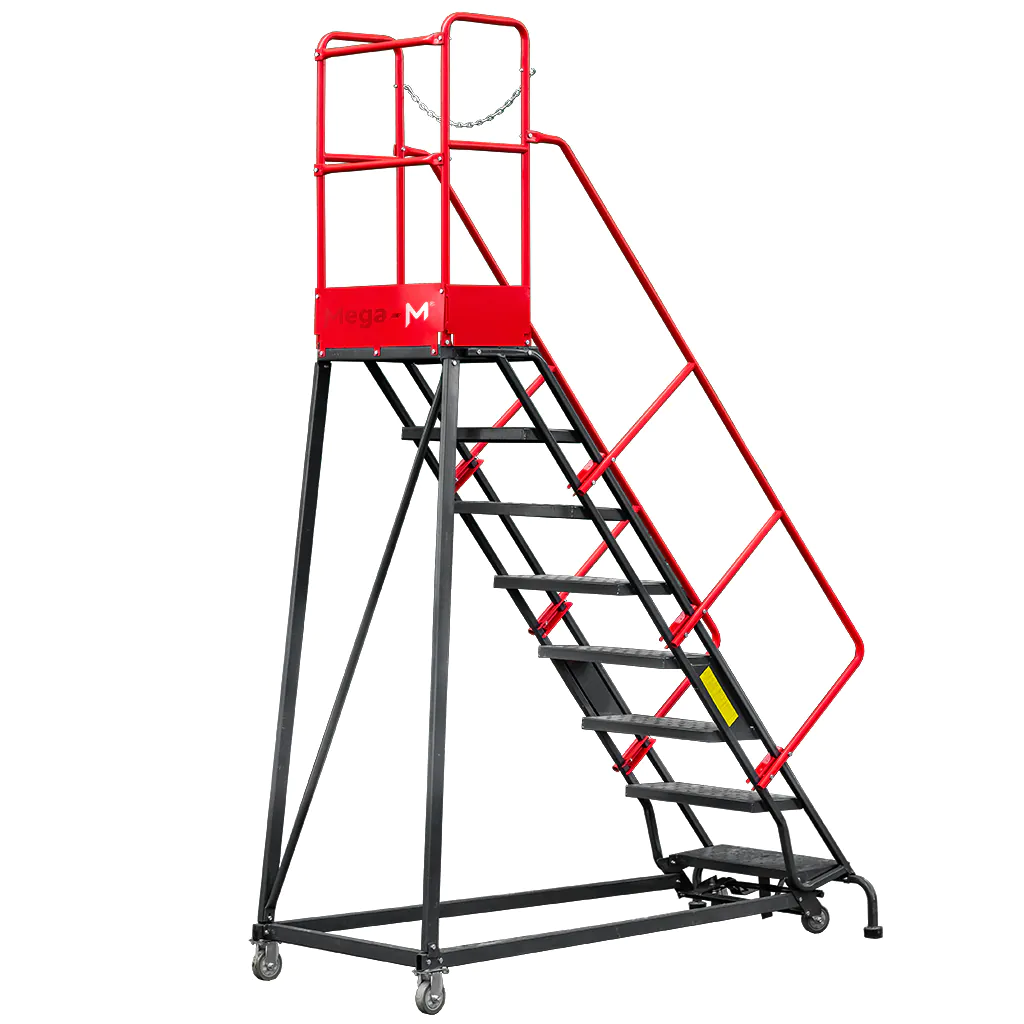 Scara de depozit mobila 204cm, 8 trepte, platforma si frana [6]