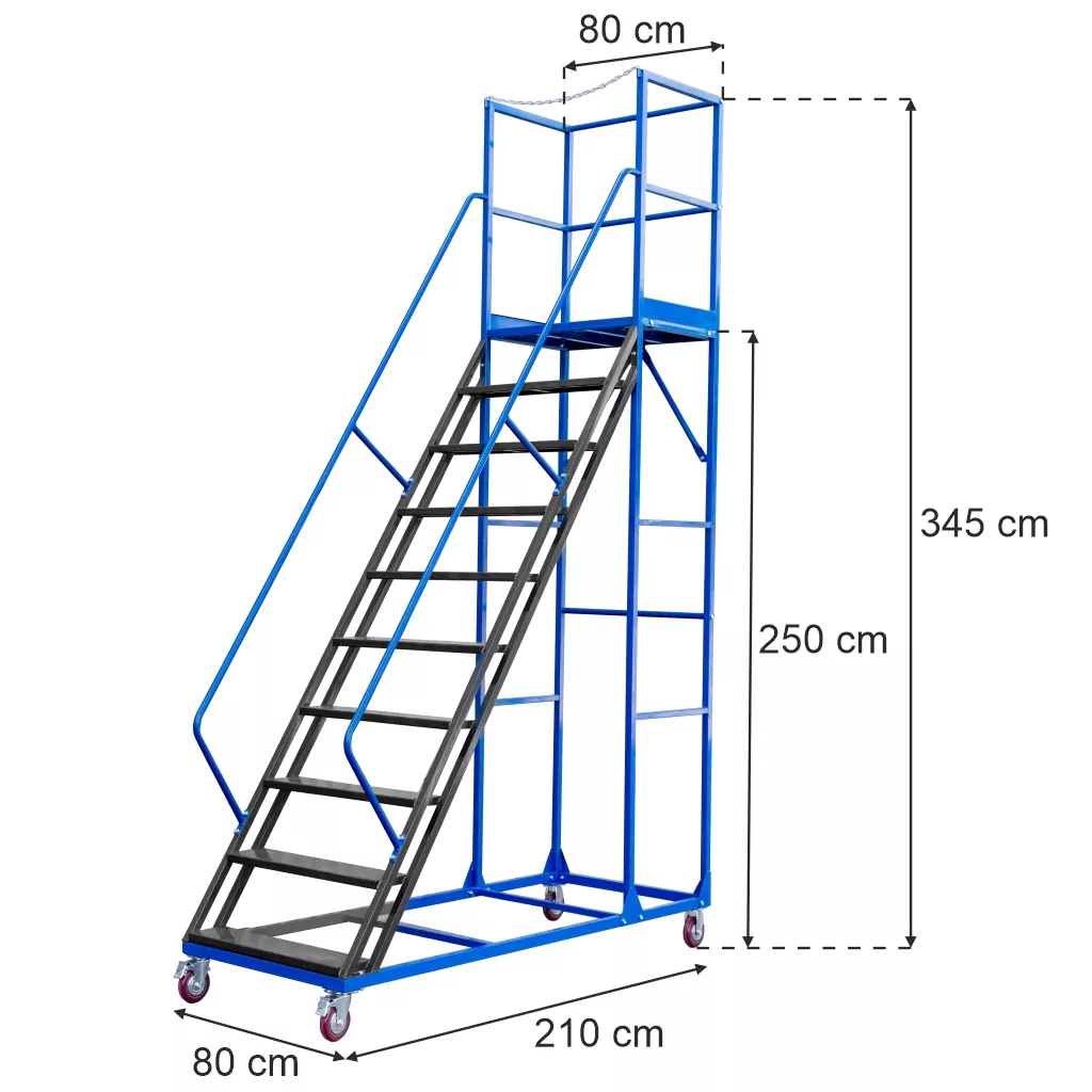 Scara de depozit mobila standard 250cm, 10 trepte, platforma [8]