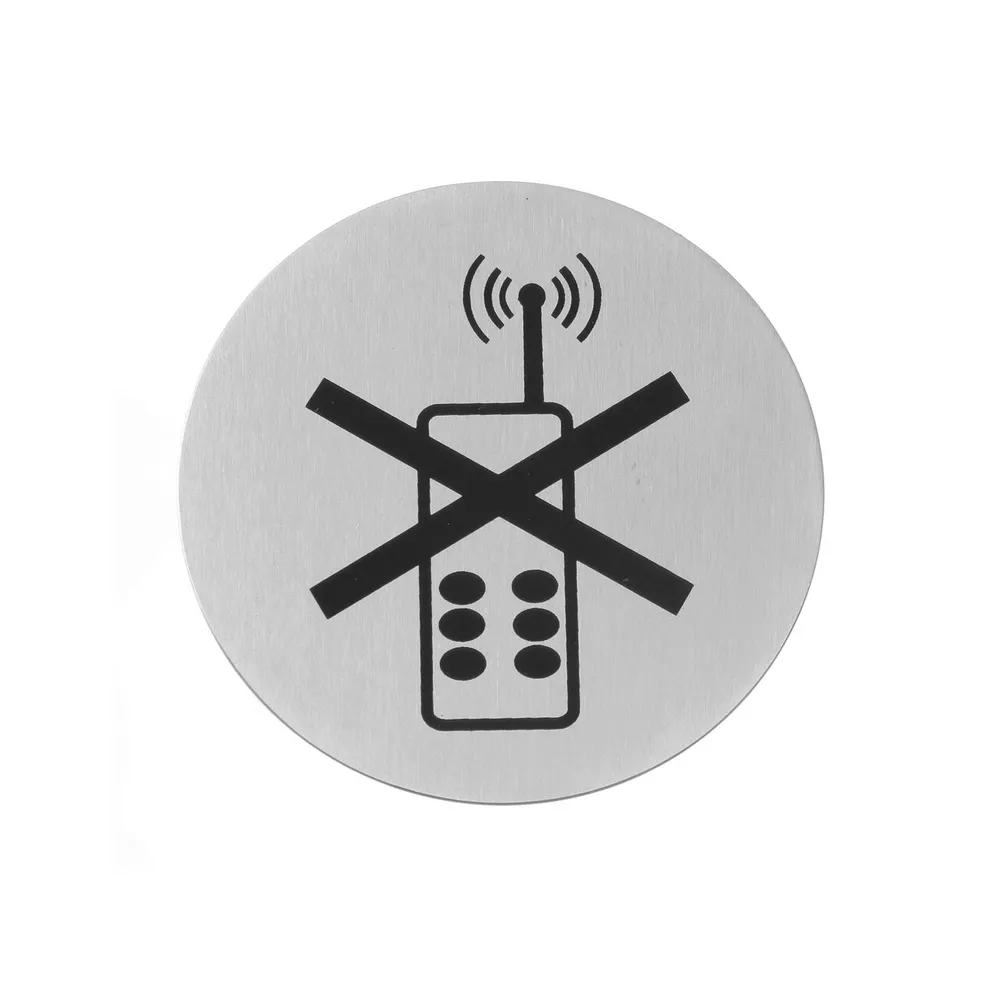 Semn de usa inox, 75 mm, Telefon mobil interzis, autoadeziv [1]