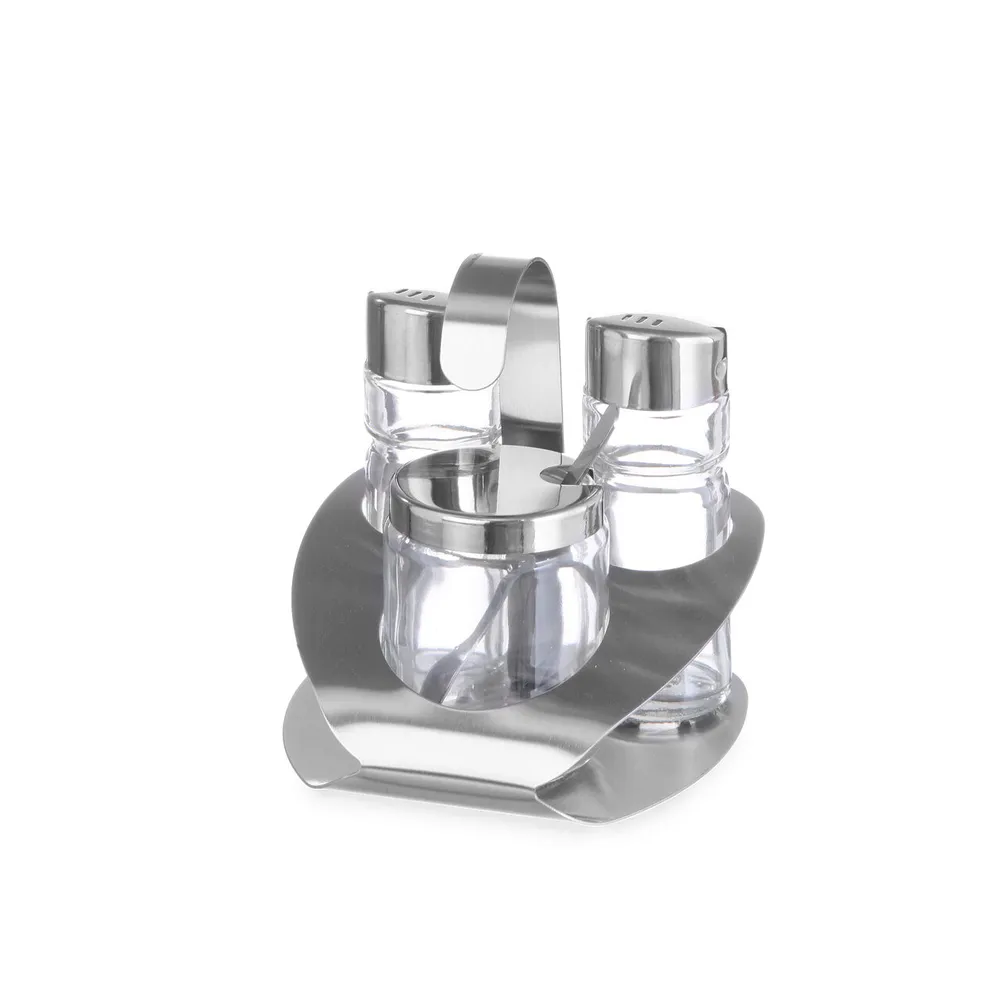 Set 3 recipiente condimente, inox mat, 100x95x115 mm, cu lingura [1]