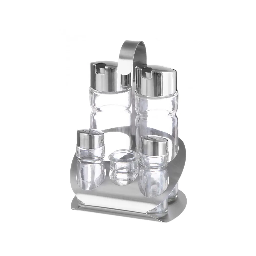 Set condimente 5 piese, suport inox, sticle pentru ulei si otet [1]