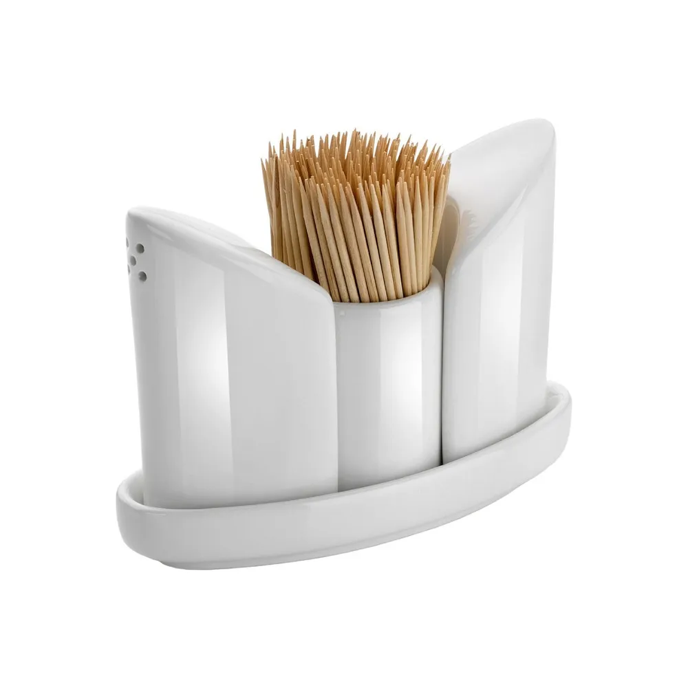 Set condimente portelan 4 piese, pentru sare, piper, scobitori [1]