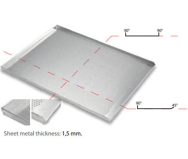 Tava pentru copt 600x400x20 mm cu 3 margini de 90 grade, aluminiu perforata, grosime 1,5 mm [2]