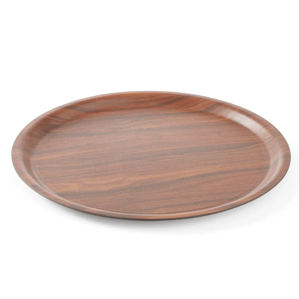 Tava servire rotunda, imitatie lemn mahon, anti-alunecare, 380mm [1]