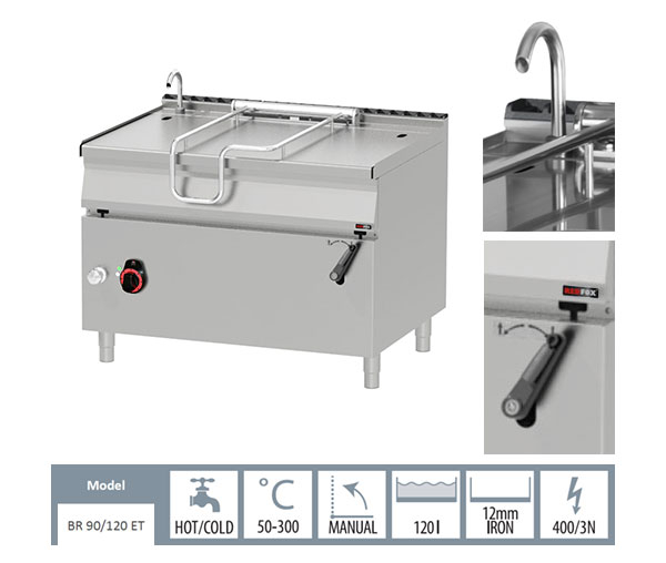 Tigaie basculanta 120 litri electrica cu rabatare manuala, 1200x900x900 mm, 19 kW, linia 900, BR90/120E/N [2]