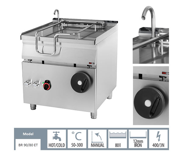 Tigaie basculanta 80 litri electrica cu rabatare manuala, 800x900x900 mm, 15 kW, linia 900, BR90/80E [2]