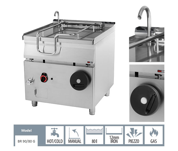 Tigaie basculanta 80 litri gaz cu rabatare manuala, 800x900x900 mm, 22 kW, linia 900, BR90/80G [2]