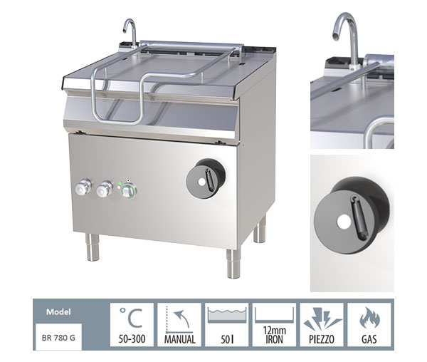 Tigaie basculanta gaz 50 litri inclinare manuala, 12kW, linia 700, BR780G [2]