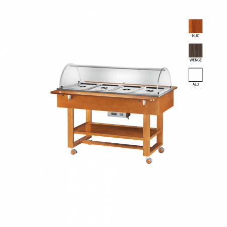 Autoservire - Bain marie cu structura din lemn, culoare bianco-alb, 4 x GN1/1, +30°C +90°C, ELC2832B