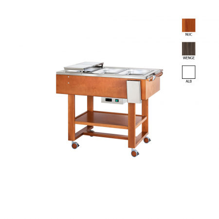 Autoservire - Bain marie cu structura din lemn, culoare nuc, 3 x GN1/1, +30°C +90°C, 1230x650x950 mm, CL2778N