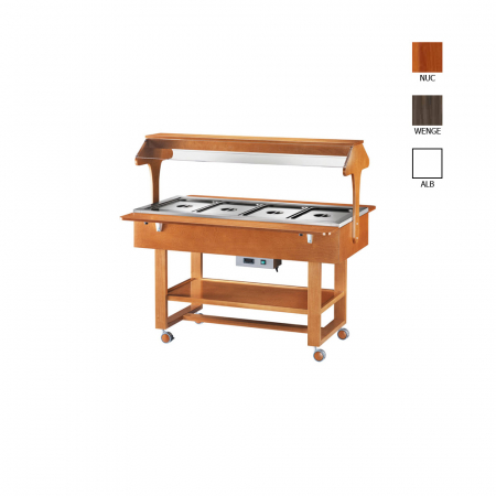 Autoservire - Bain marie cu structura din lemn, culoare nuc, 4 x GN1/1, +30°C +90°C, ELC2828