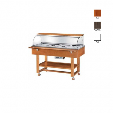 Autoservire - Bain marie cu structura din lemn, culoare wenge, 4 x GN1/1, +30°C +90°C, ELC2834W
