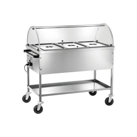 Autoservire - Carucior Bain Marie cu capac semi-circular, 3 x GN1/1 - 200(h) mm, +30° +90°C, 1170x670x1140 mm, CT1760C