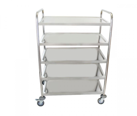Autoservire - Carucior de servire din inox 5 polite si cadru cu sectiune rotunda BSW-5