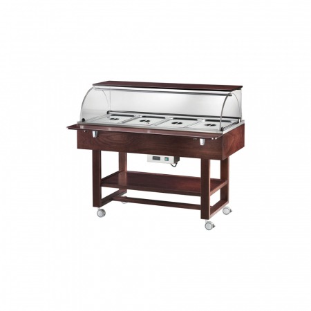 Bufete reci - Carucior frigorific cu plexiglas si blat din lemn cu 2 rafturi pliabile si iluminare, culoare wenge, 4 x GN1/1, +2°C +10°C, ELR2825W