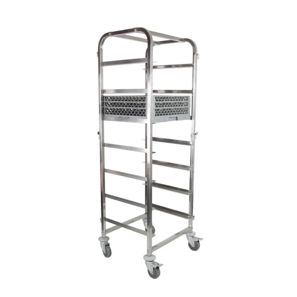Accesorii spalare vesela si igiena - Carucior mobil 7 cosuri spalat vase, inox, 500x500mm