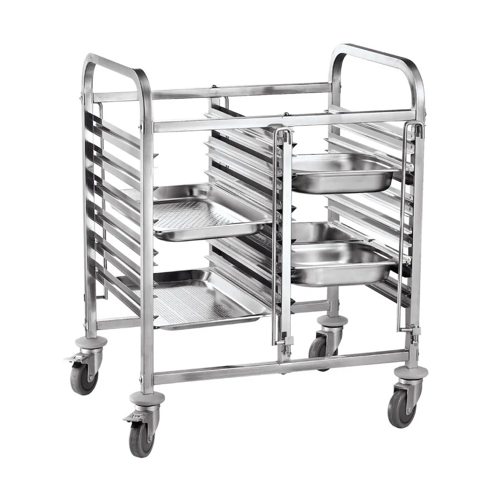 Mobilier inox - Carucior mobil dublu, inox, 12 recipiente GN 1/1