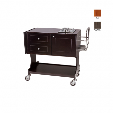 Carucioare servire lemn - Carucior servire din lemn masiv cu 2 arzatoare si 2 sertare, culoare carbon, 1070x580x910 mm, CL2750CA