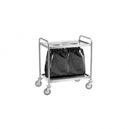 Mobilier inox - Carucior servire din otel inoxidabil cu 2 polite si loc pentru sacul de gunoi, 1100x600x940 mm, CA1391S