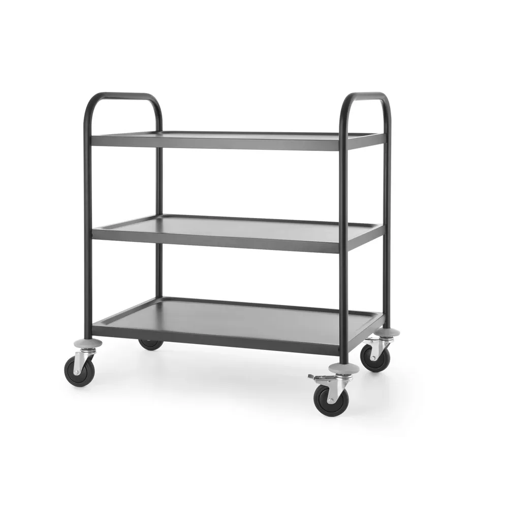 Carucioare servire inox - Carucior servire negru, 3 rafturi, 50kg/nivel, 82.3 cm