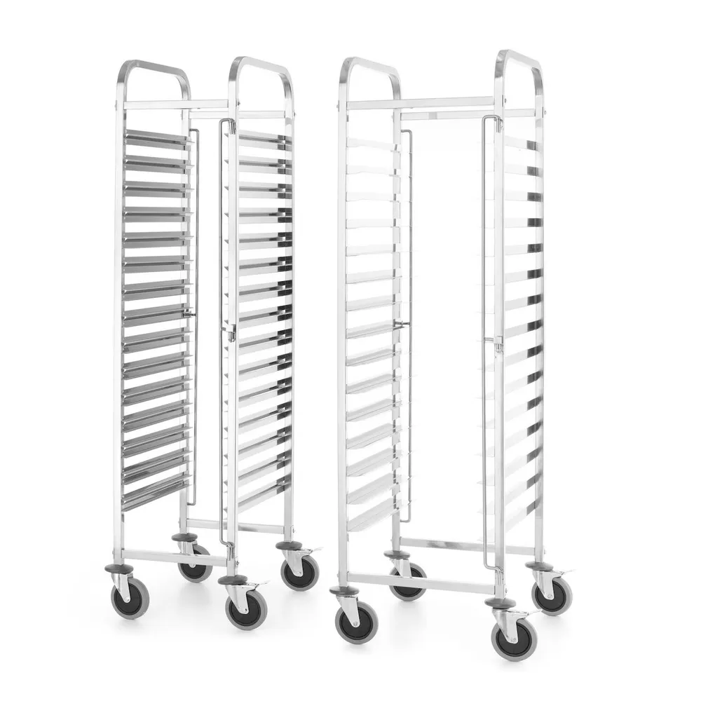 Rastele inox depozitare - Carucior transport tavi 15x 600x400, inox, roti cauciuc