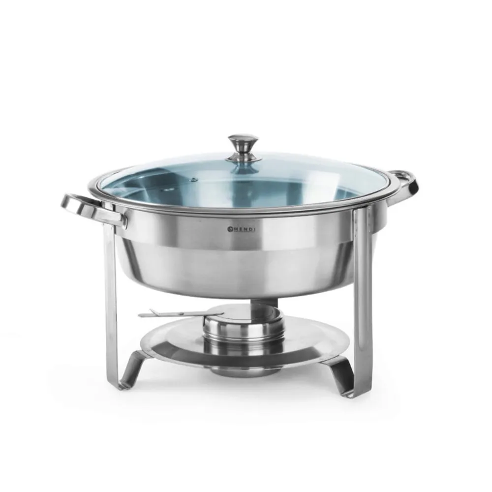 Autoservire - Chafing dish rotund, inox, 3.5 litri, 390x270 mm, cu capac sticla