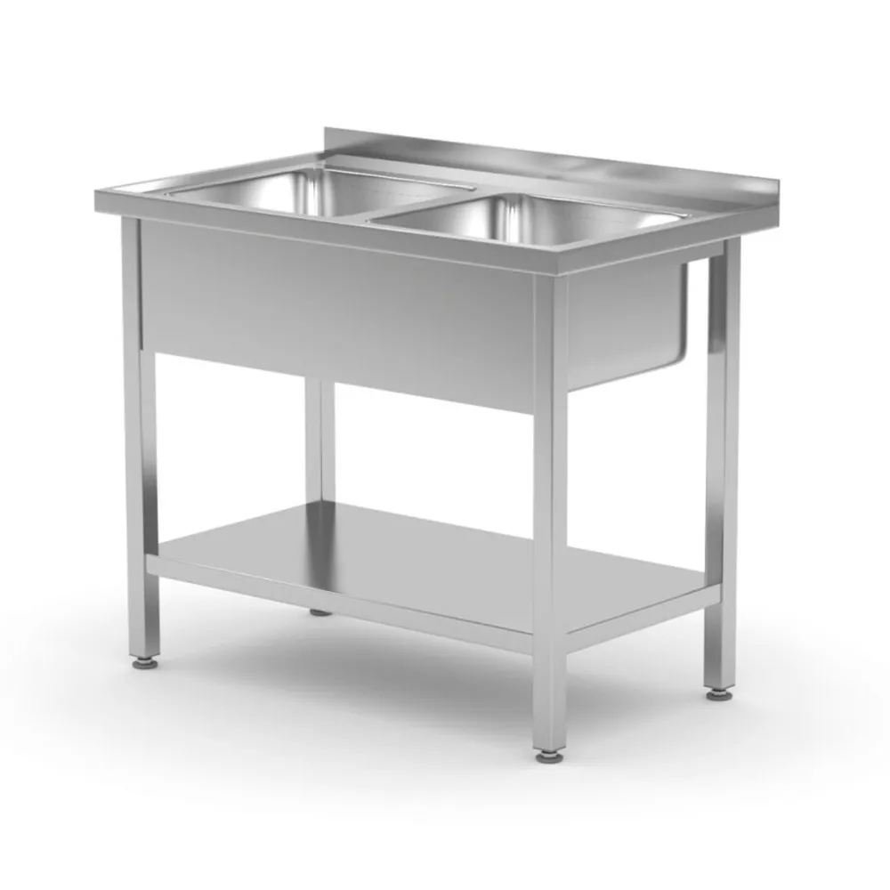 Spalatoare inox cu 1 cuva - Chiuveta dubla cu polita, inox, dezasamblata, 100x60x85cm