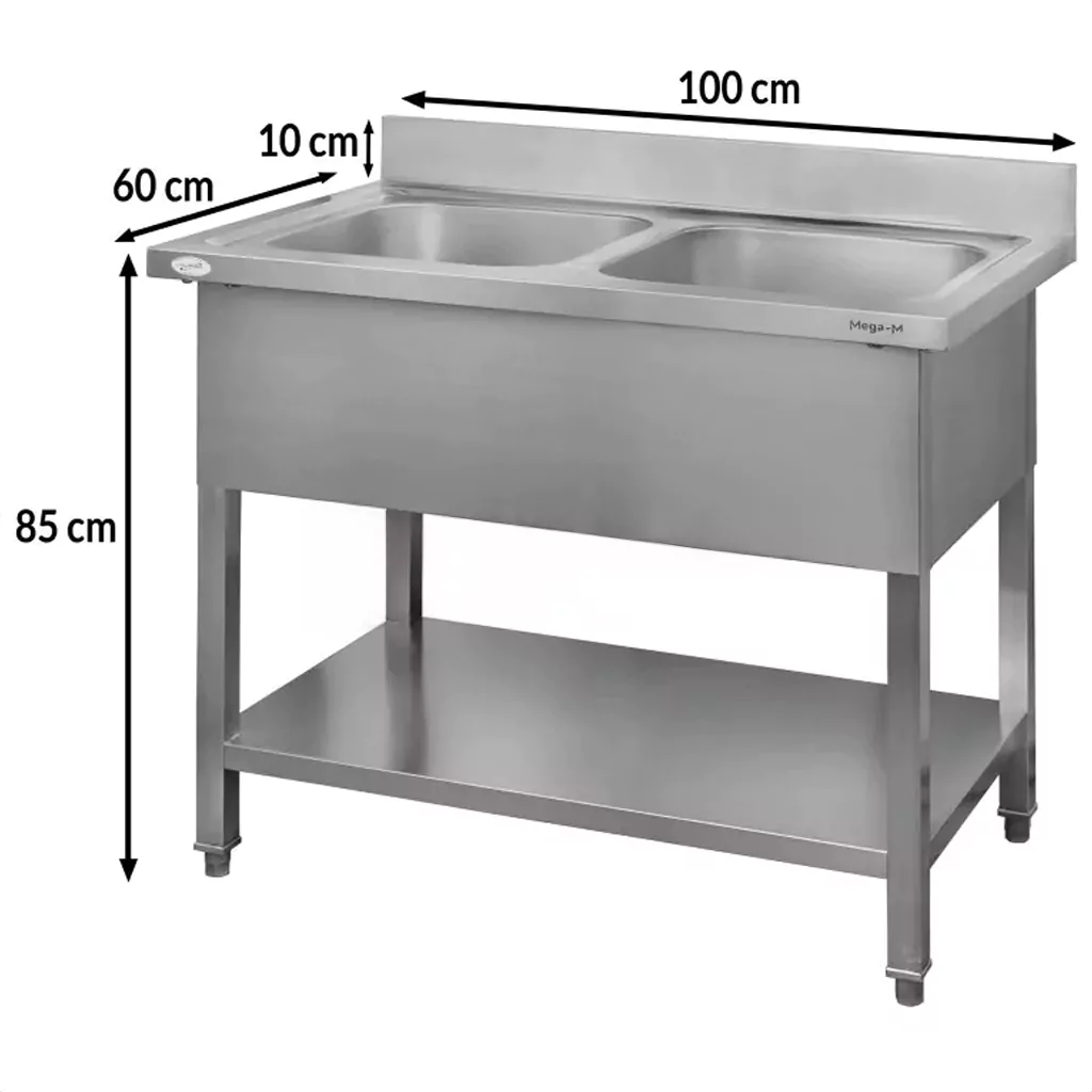 Chiuveta inox 2 cuve cu masca si raft 100x60x85cm [3]