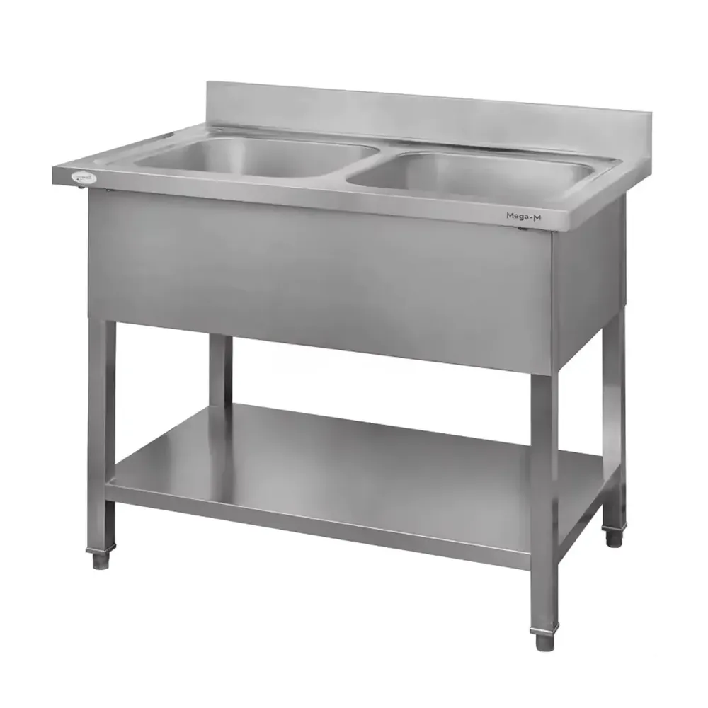 Spalatoare inox cu 2 cuve - Chiuveta inox 2 cuve cu masca si raft 100x60x85cm