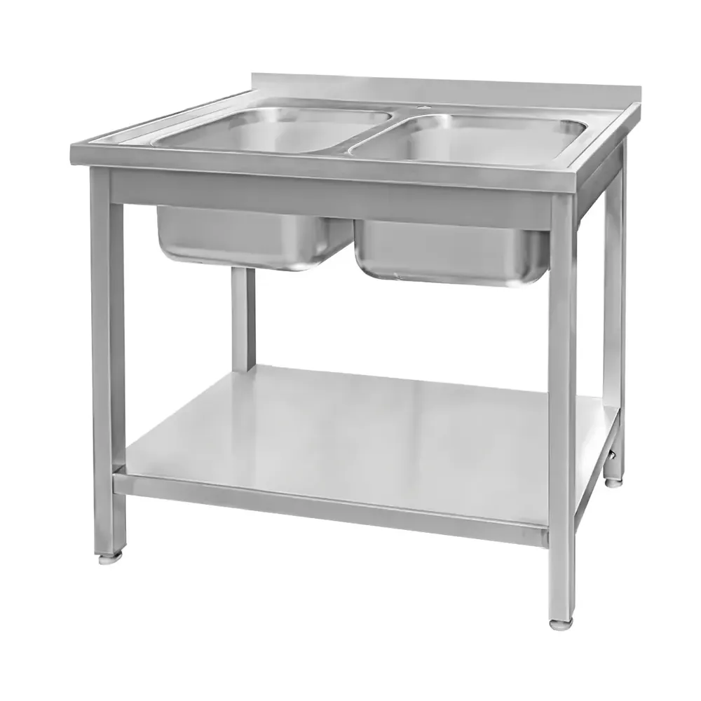 Mobilier inox - Chiuveta inox 2 cuve cu raft 100x70x85cm