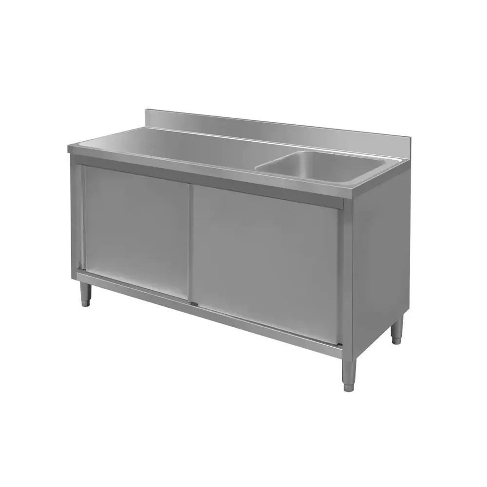 Mese cu spalator cu polita - Chiuveta inox cuva dreapta, dulap 160x60x85cm