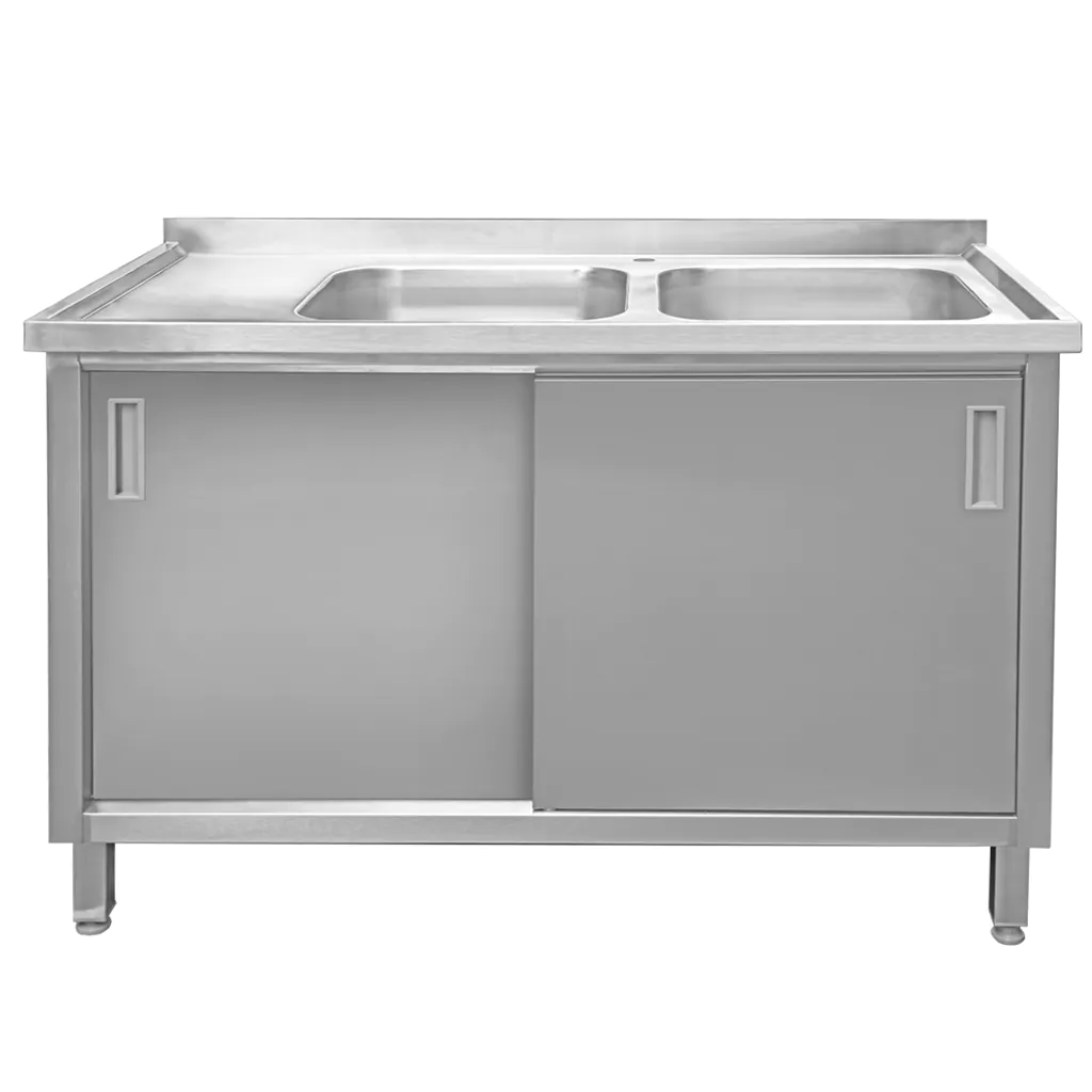 Chiuveta inox sudata, 2 cuve cu dulap 140x70x85cm [2]