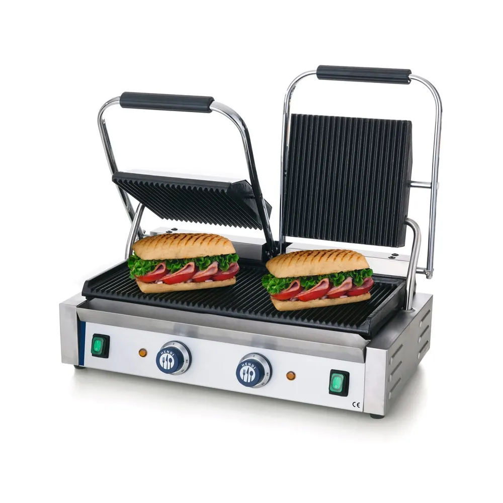 Gratare contact grill - Contact grill dublu, 3600W, striat, 475x230 mm, profesional