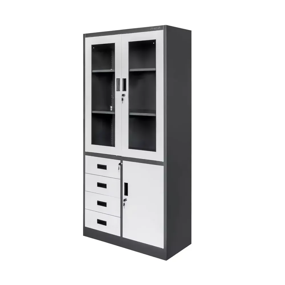Dulapuri metalice pentru documente - Dulap arhive sticla, sertare, grafit/gri, 90x40x185cm