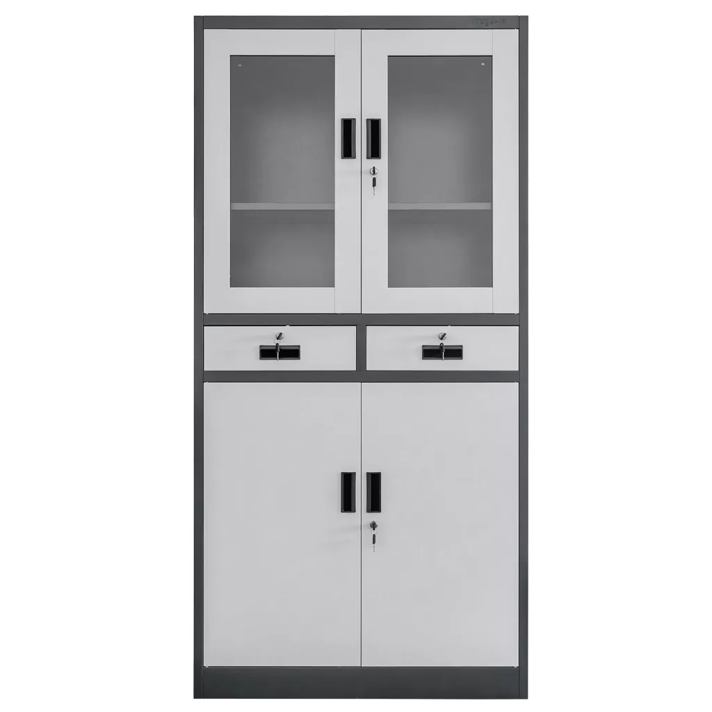 Dulap birou sticla, sertare, grafit/gri, 90x40x185cm [4]