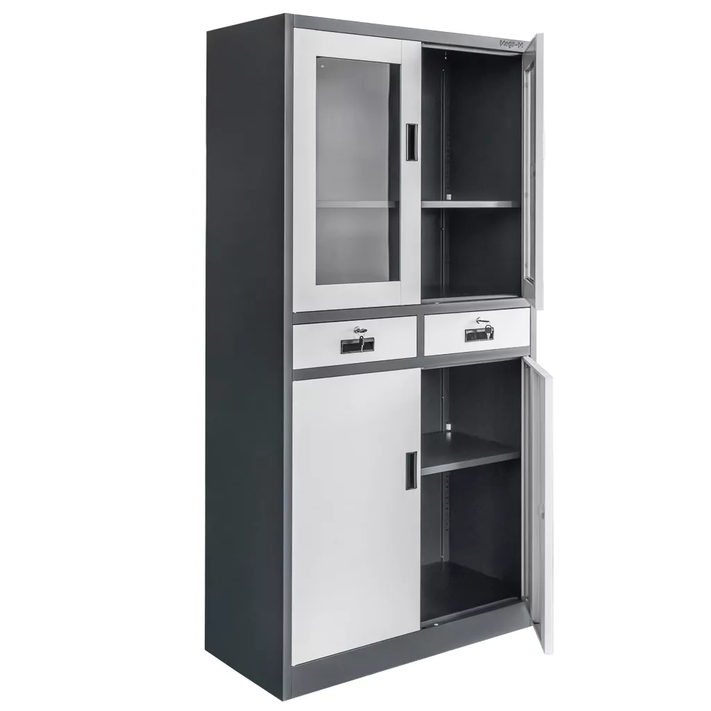 Dulap birou sticla, sertare, grafit/gri, 90x40x185cm [2]
